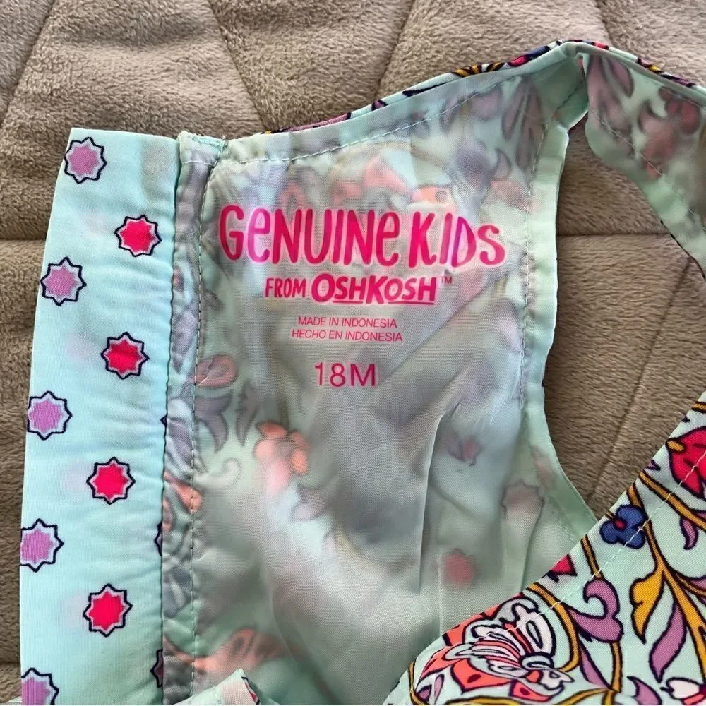 OshKosh Genuine Kids Girls Teal Fully Lined Bright Colored Trapeze Style Dress